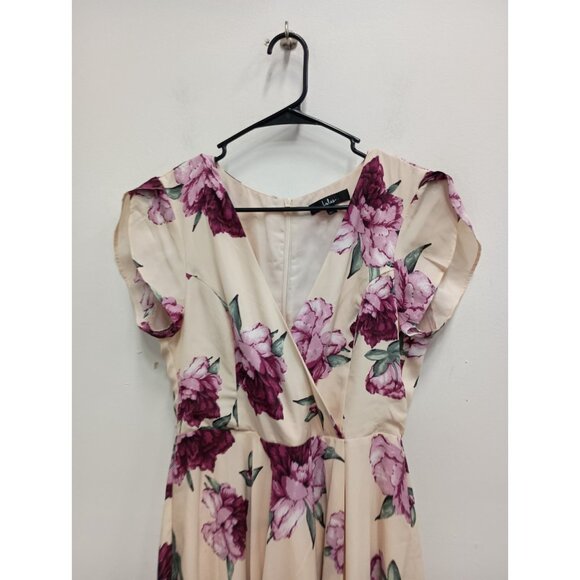 Lulus Womens Hi Low BOHO Maxi Dress Medium Blush Floral Flutter Sleeve Romantic - Picture 2 of 10